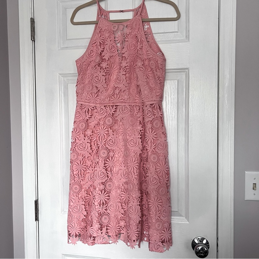 WHBM Pink Floral Lace Dress